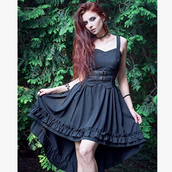 Vintage Ruffle Dress w/ Hi-Lo Hem Goth Steampunk Dress, Black, Size Small, NWOT - Picture 3 of 16